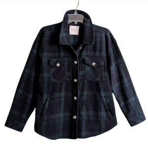 Altar'd State Shacket Navy Blue Green Plaid Size Small Fleece